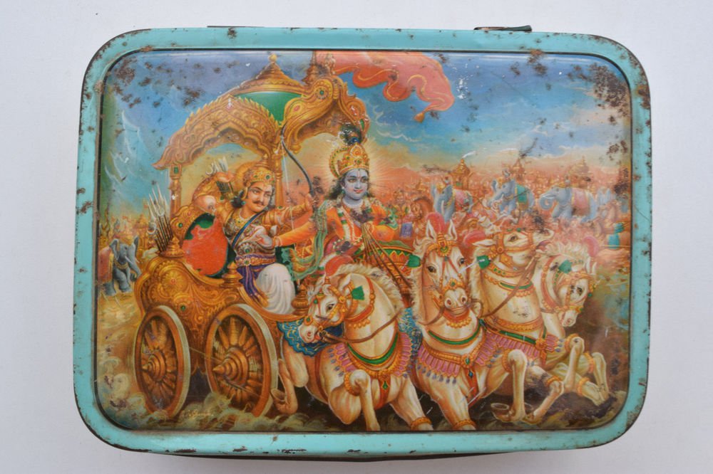 Old Sweets Tin Box, Rare Collectible Litho Printed Tin Boxes India #1354