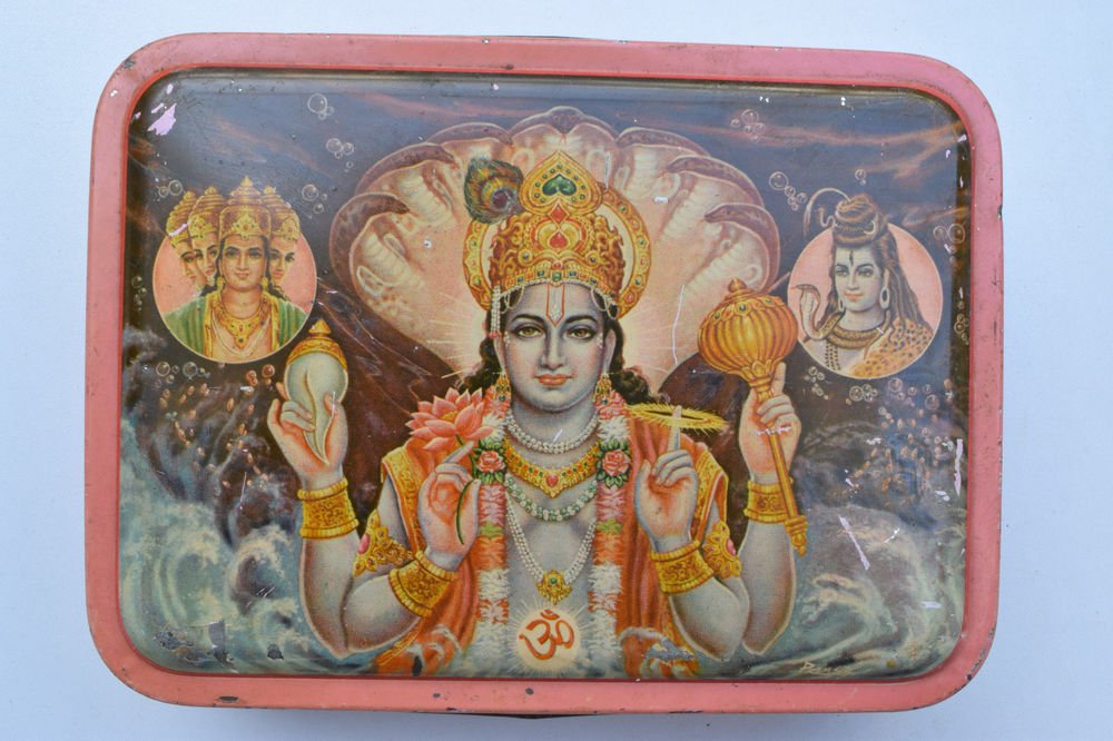 Old Sweets Tin Box, Rare Collectible Litho Printed Tin Boxes India #1362