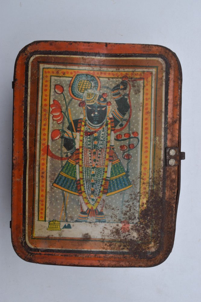 Old Sweets Tin Box, Rare Collectible Litho Printed Tin Boxes India #1405