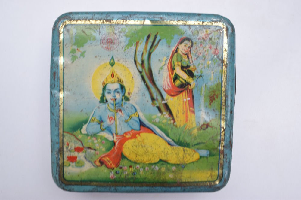 Old Sweets Tin Box, Rare Collectible Litho Printed Tin Boxes India #1418