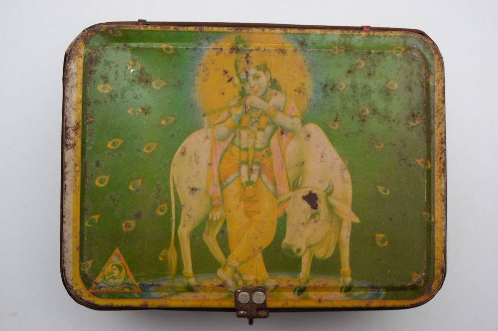 Old Sweets Tin Box, Rare Collectible Litho Printed Tin Boxes India #1424