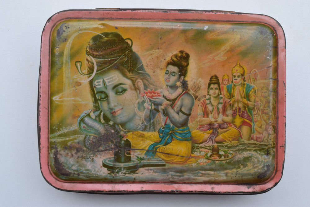 Old Sweets Tin Box, Rare Collectible Litho Printed Tin Boxes India #1383