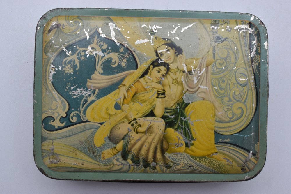 Old Sweets Tin Box, Rare Collectible Litho Printed Tin Boxes India #1413