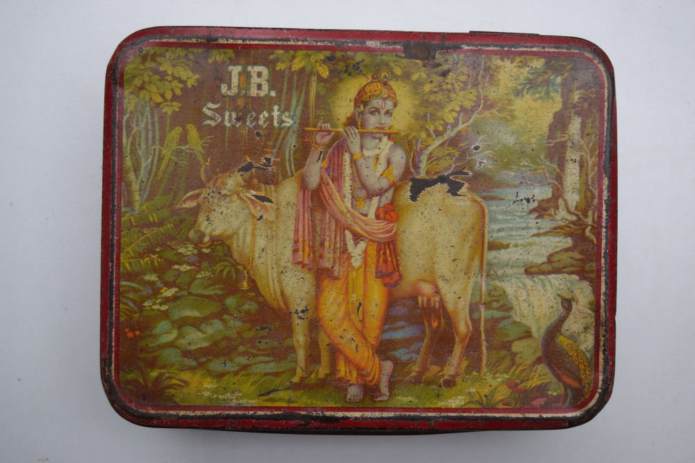 Old Sweets Tin Box, Rare Collectible Litho Printed Tin Boxes India #1425