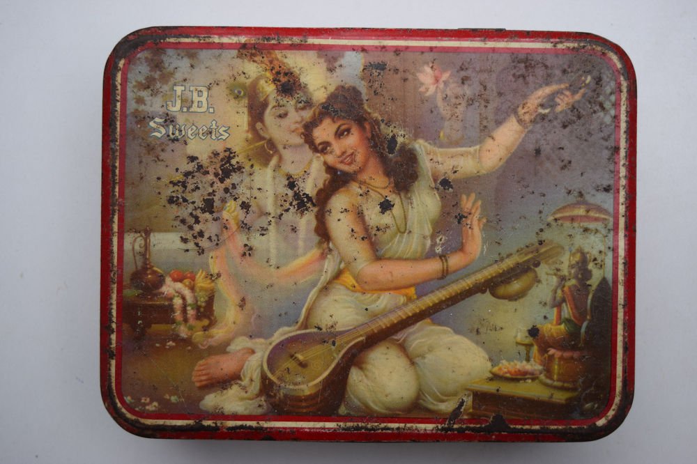 Old Sweets Tin Box, Rare Collectible Litho Printed Tin Boxes India #1426