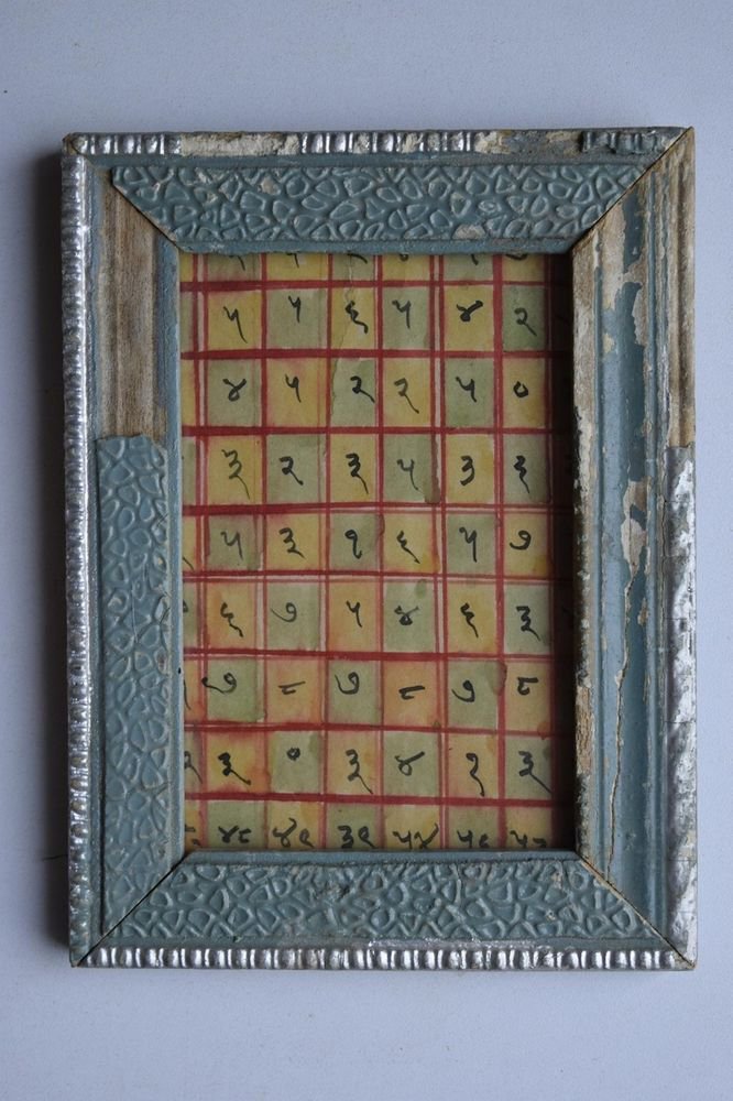 Rare Cosmology Hand Coloured Original Painting in Old Wooden Frame India #3073