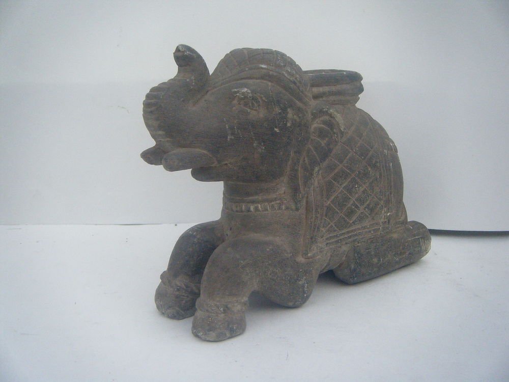 Rare Antique Stone Elephant, Wall Hanger Collectible Old Stone Animal #1003