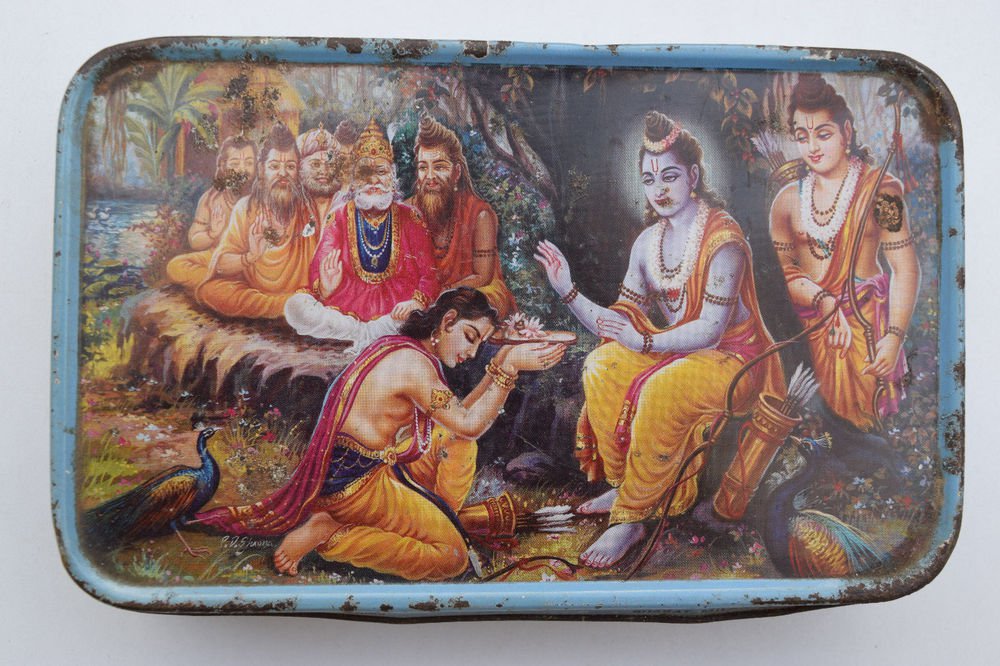 Old Sweets Tin Box, Rare Collectible Litho Printed Tin Boxes India #1352