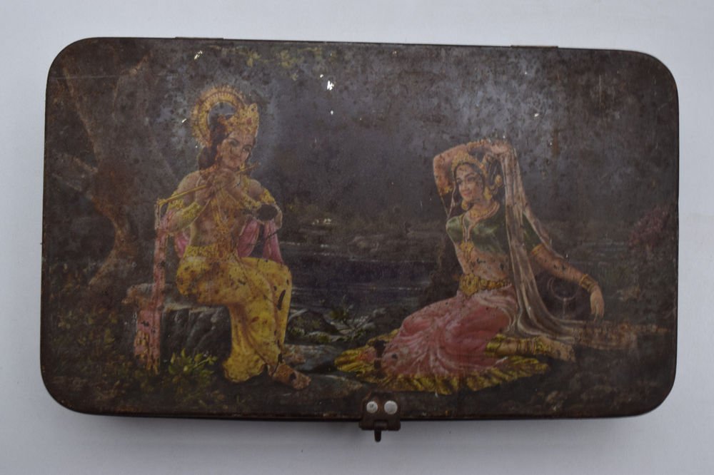 Old Sweets Tin Box, Rare Collectible Litho Printed Tin Boxes India #1415