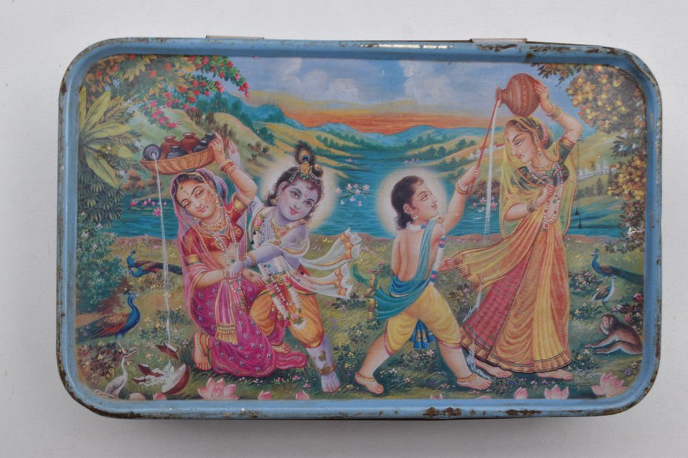 Old Sweets Tin Box, Rare Collectible Litho Printed Tin Boxes India #1417