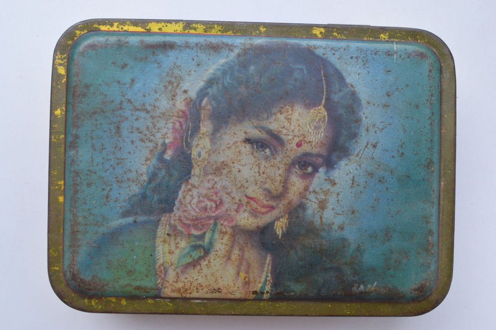 Old Sweets Tin Box, Rare Collectible Litho Printed Tin Boxes India #1361