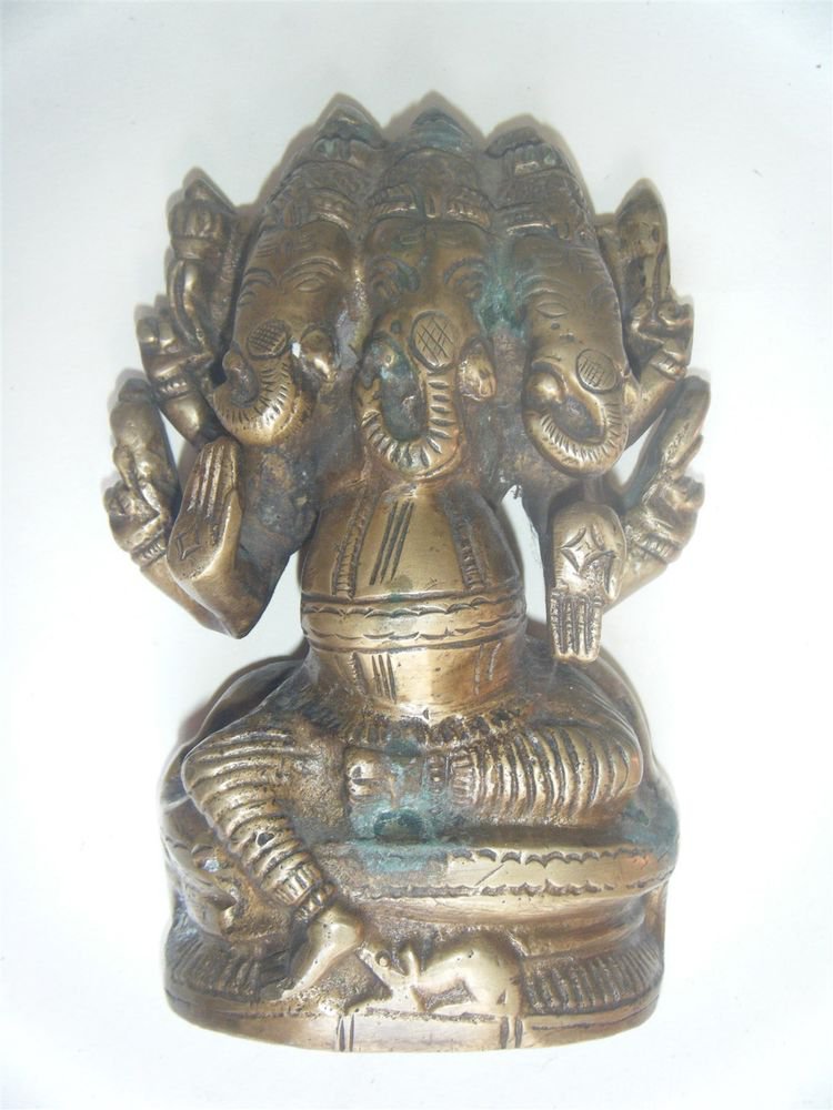 Antique Hindu God GANESHA Traditional Indian Statue Brass Elephant God Rare #542
