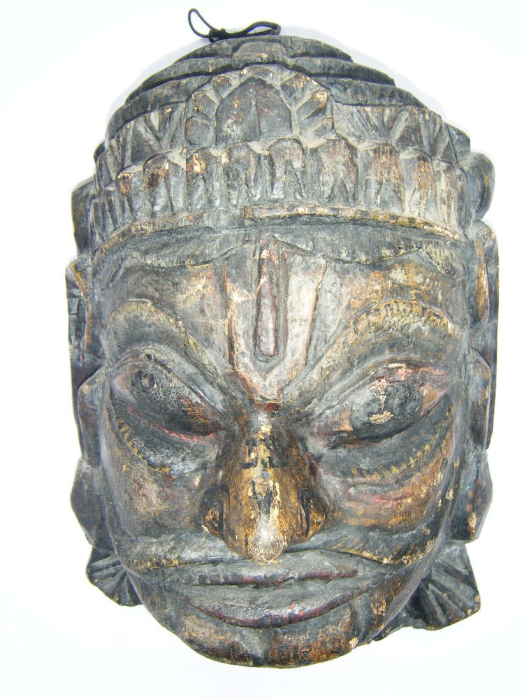 Wooden Mask, Old Rare Hand Coloured Handmade Original African Shiva Mask #1595