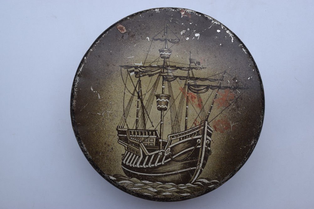 Old Sweets Tin Box, Rare Collectible Litho Printed Tin Boxes India #1341