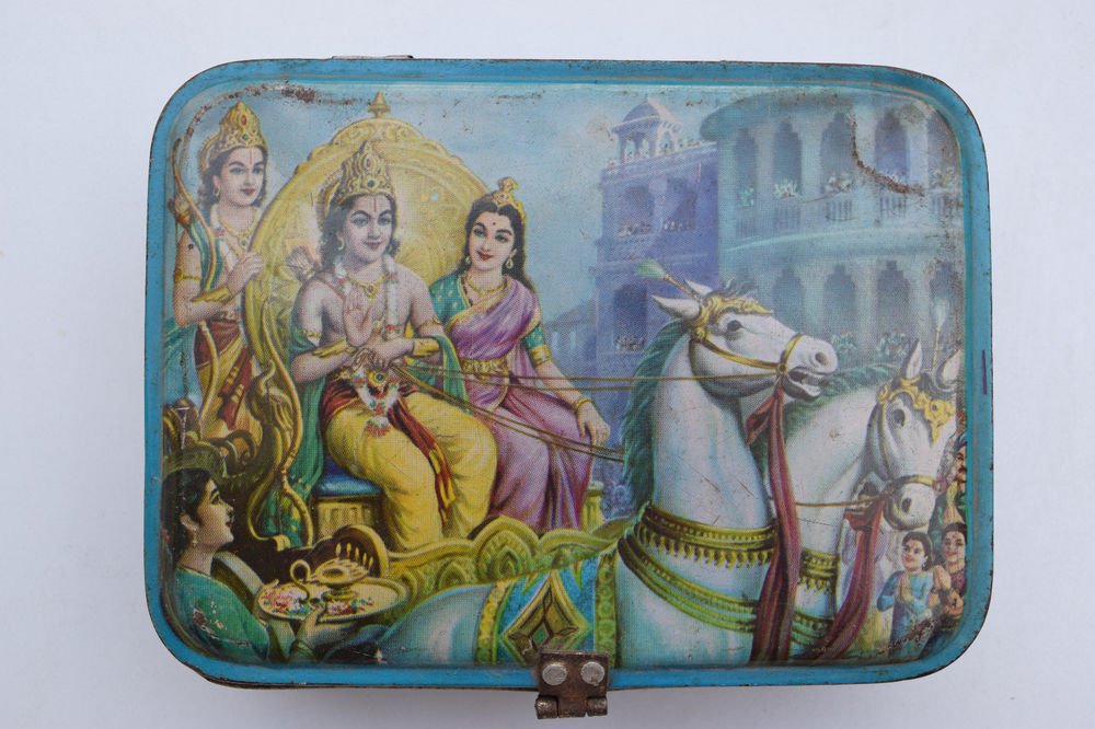 Old Sweets Tin Box, Rare Collectible Litho Printed Tin Boxes India #1353