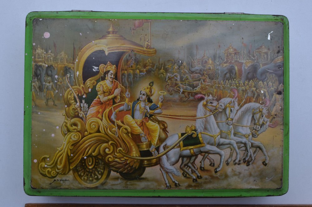 Old Sweets Tin Box, Rare Collectible Litho Printed Tin Boxes India #1357