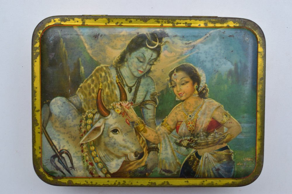 Old Sweets Tin Box, Rare Collectible Litho Printed Tin Boxes India #1380