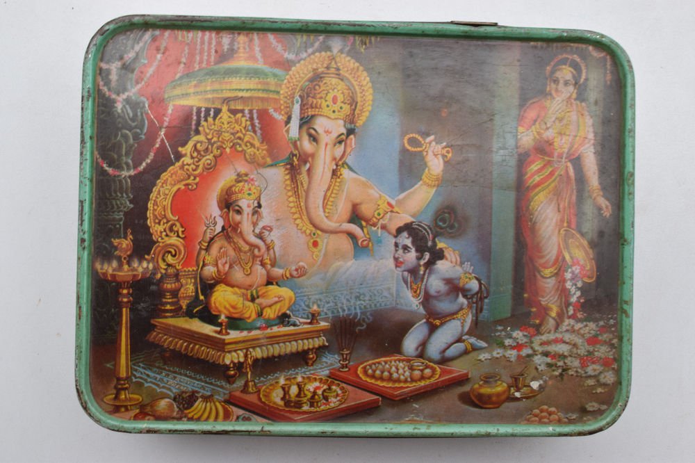 Old Sweets Tin Box, Rare Collectible Litho Printed Tin Boxes India #1400