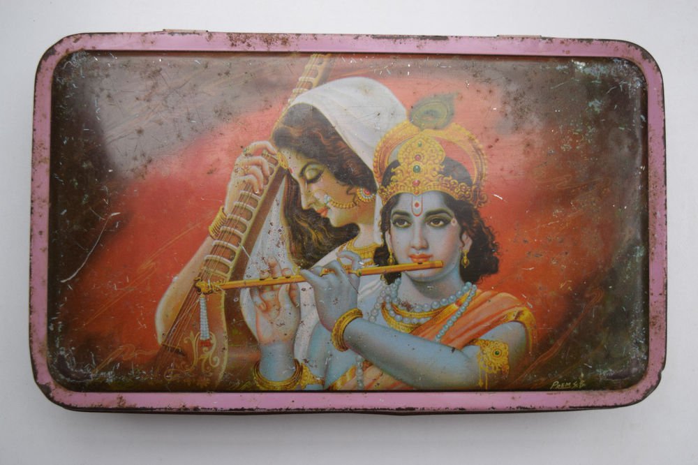 Old Sweets Tin Box, Rare Collectible Litho Printed Tin Boxes India #1429