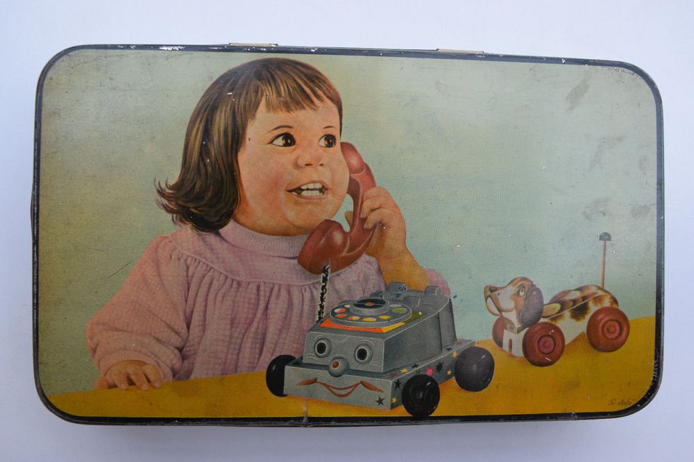 Old Sweets Tin Box, Rare Collectible Litho Printed Tin Boxes India #1335