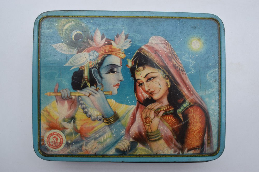 Old Sweets Tin Box, Rare Collectible Litho Printed Tin Boxes India #1404