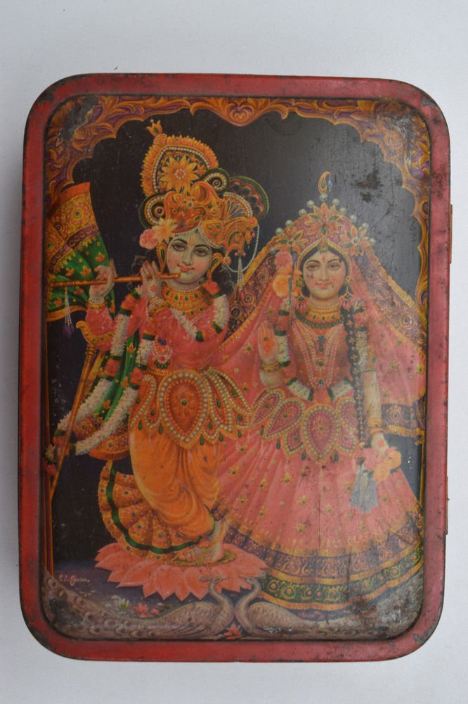 Old Sweets Tin Box, Rare Collectible Litho Printed Tin Boxes India #1408
