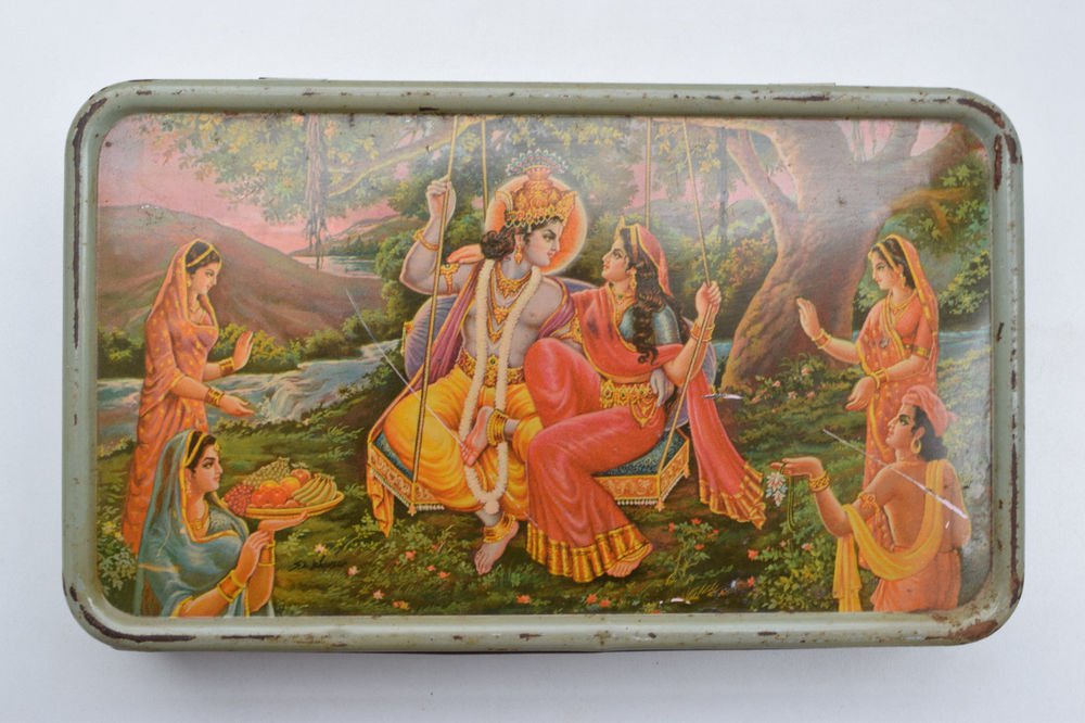 Old Sweets Tin Box, Rare Collectible Litho Printed Tin Boxes India #1409