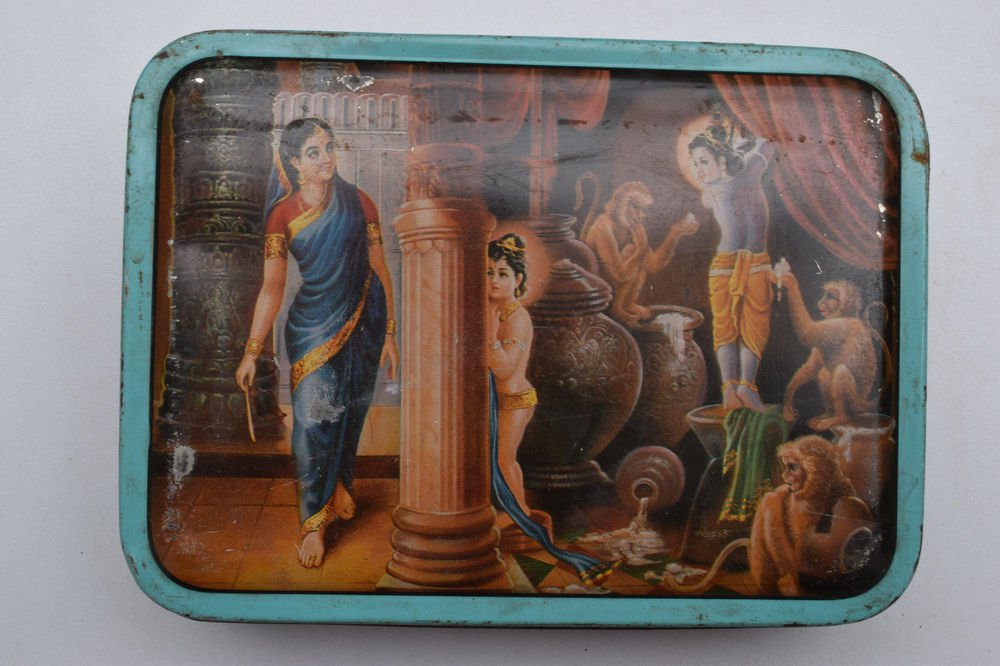 Old Sweets Tin Box, Rare Collectible Litho Printed Tin Boxes India #1421