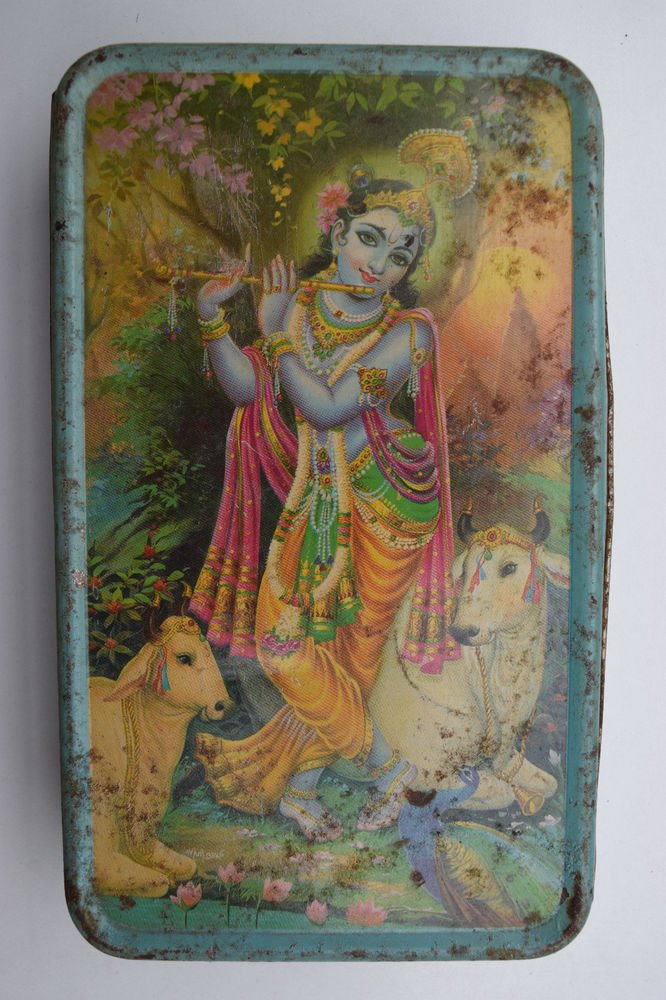 Old Sweets Tin Box, Rare Collectible Litho Printed Tin Boxes India #1423