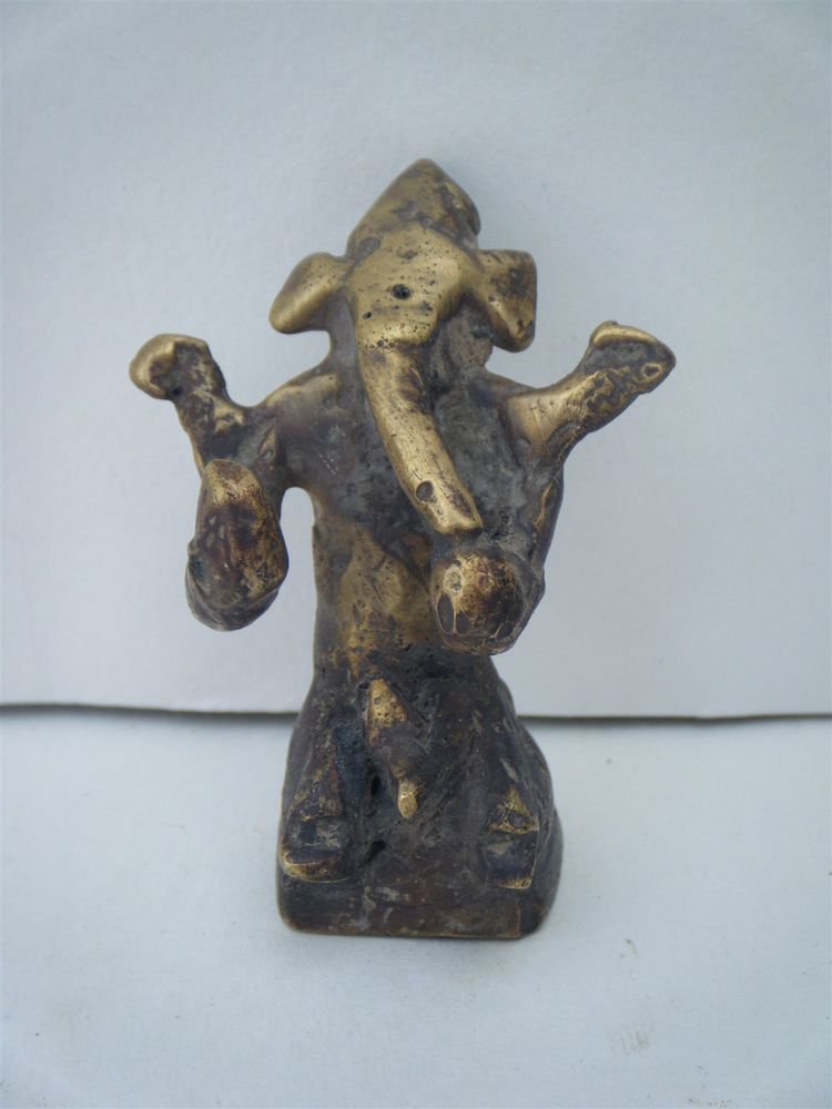Antique Hindu God GANESHA Traditional Old Statue Brass Elephant God Rare #1067