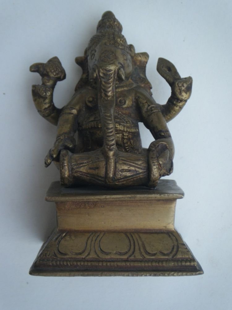 Antique Hindu God GANESHA Traditional Indian Statue Brass Elephant God Small#716