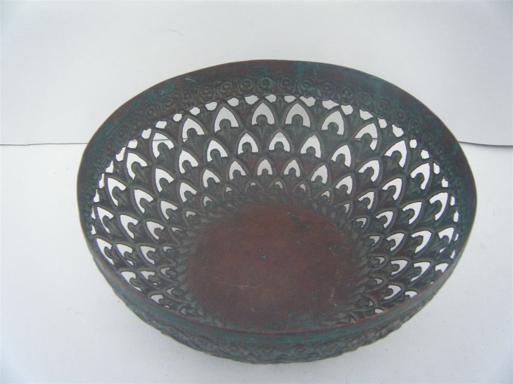 Brass Basket Rare Antique Decorative Flower Fruit Basket Collectible Old #999