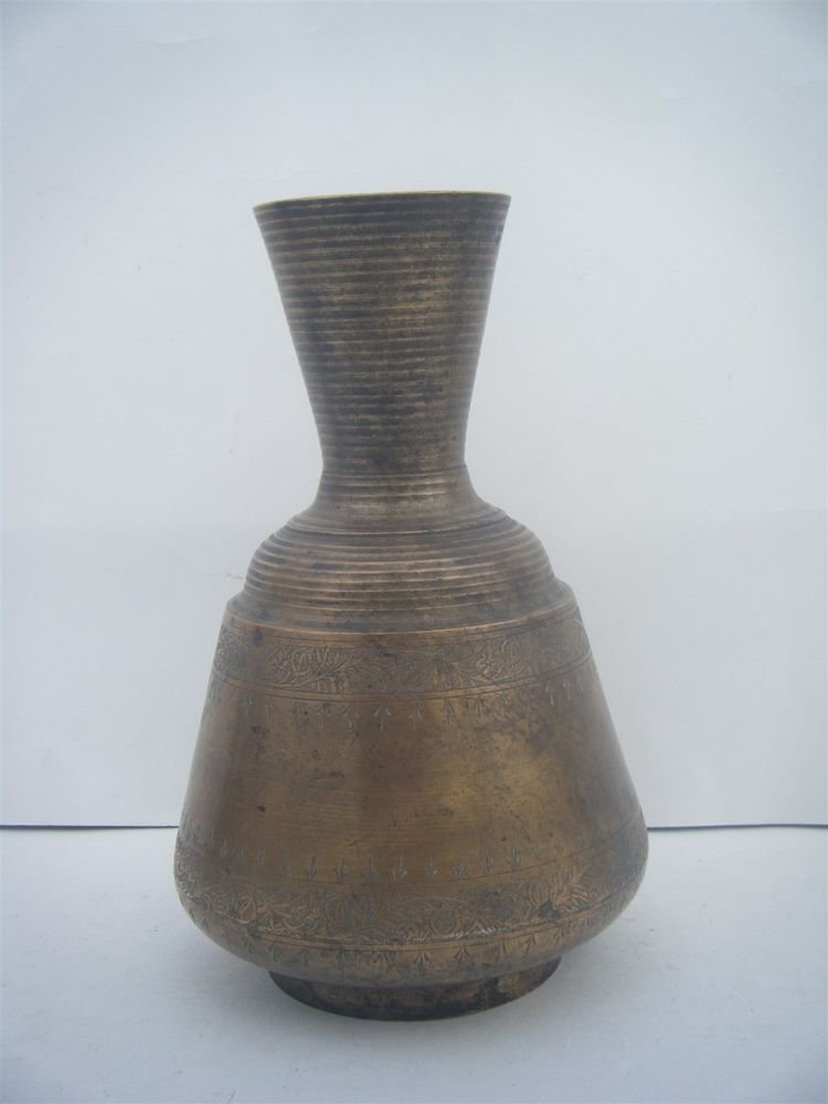 Ethnic Brass Flower Vase Rare Decorative Vase Collectible Old Engravings #995