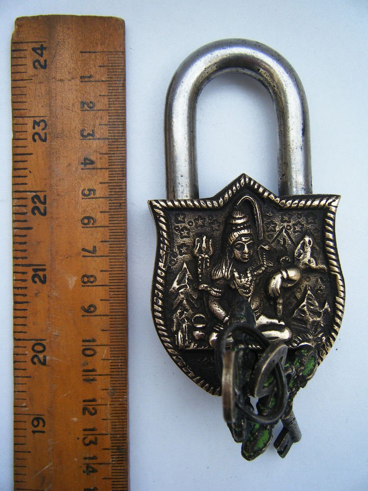 Brass Antique Finished Lock Handmade Heavy Pad Lock Rare India Working #1185