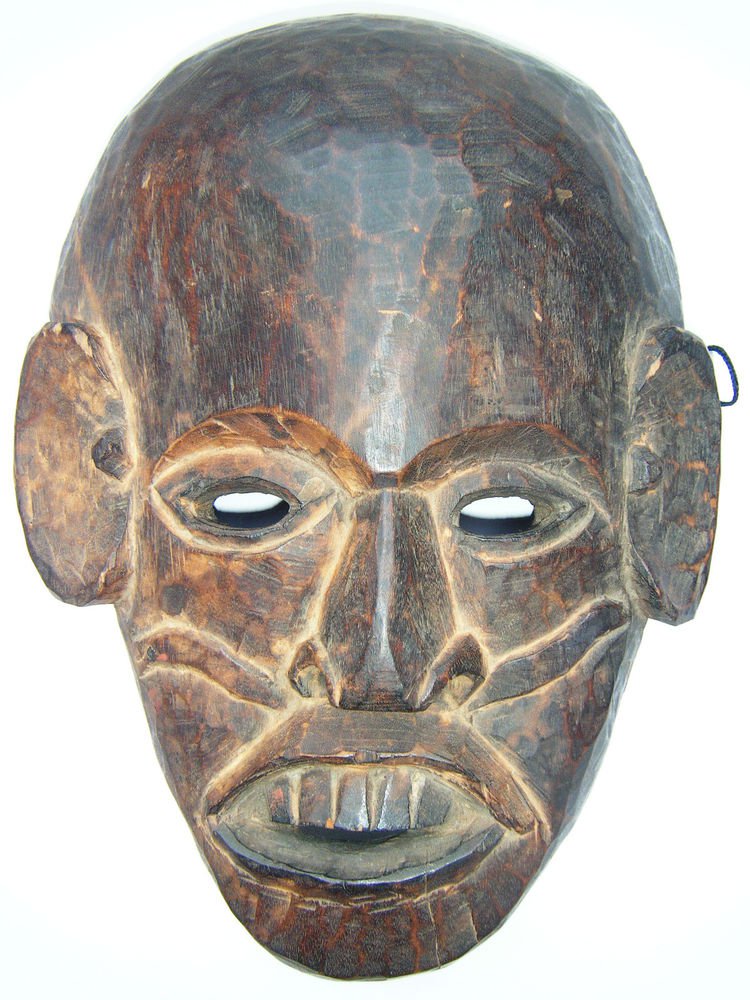 Tribal Wooden Mask, Old Rare Hand Coloured Handmade Original African Mask #1588