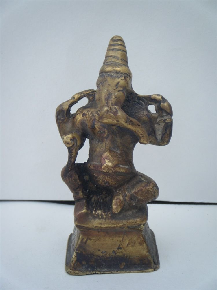 Antique Hindu God GANESHA Traditional Old Statue Brass Elephant God Rare #1066