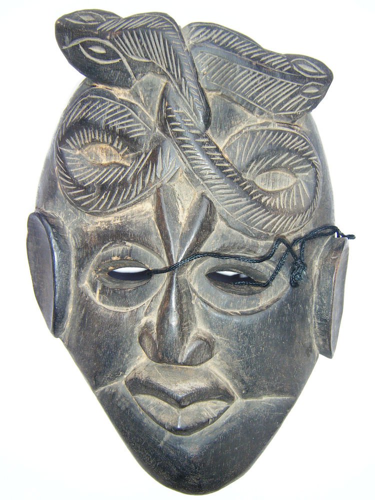Tribal Wooden Mask, Old Rare Hand Coloured Handmade Original African Mask #1585
