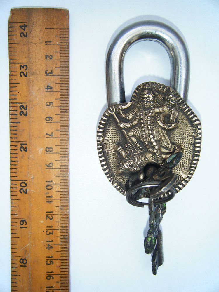 Brass Antique Finished Lock Handmade Heavy Pad Lock Rare India Working #1187