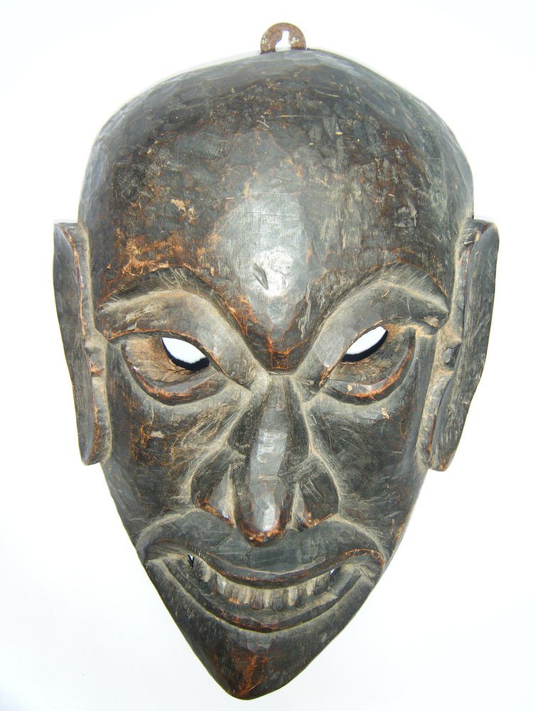 Tribal Wooden Mask, Old Rare Hand Coloured Handmade Original African Mask #1586