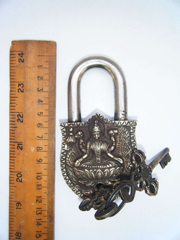 Goddess Brass Lock Antique Handmade Heavy Pad Lock Rare India Working #1188
