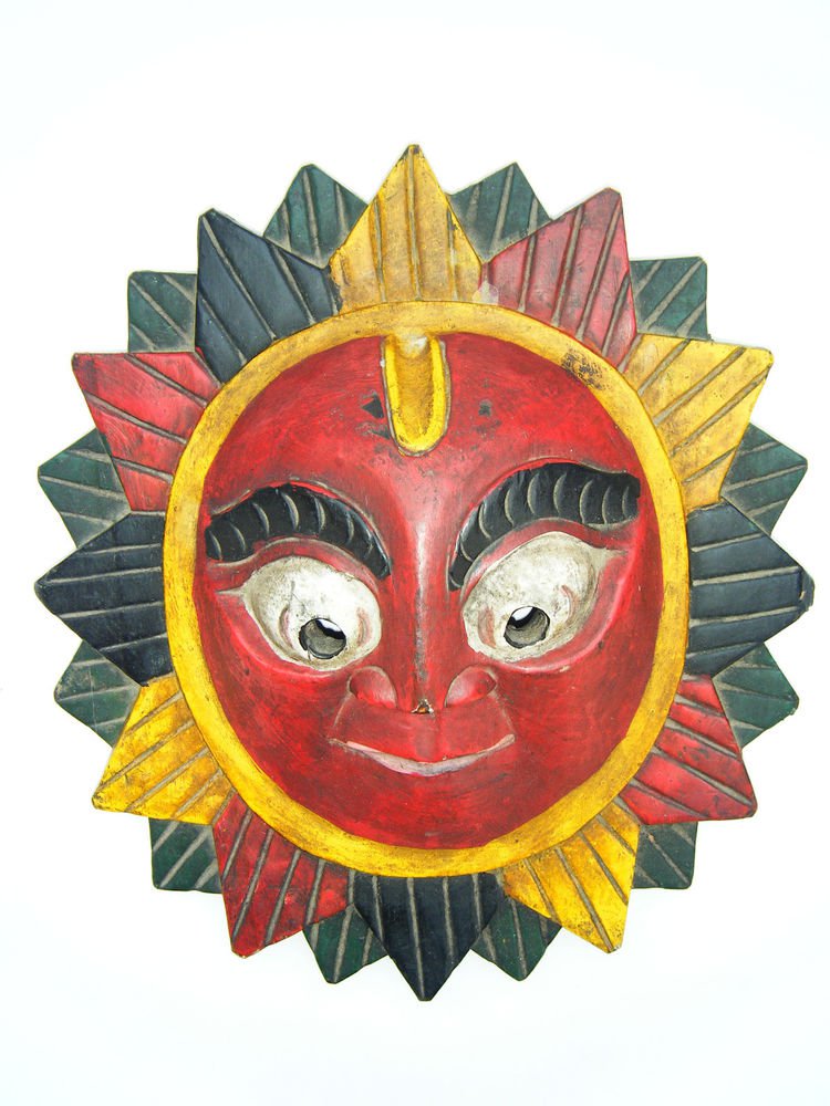 Ganesha Wooden Mask, Old Rare Hand Coloured Handmade Original Indian Mask #1583