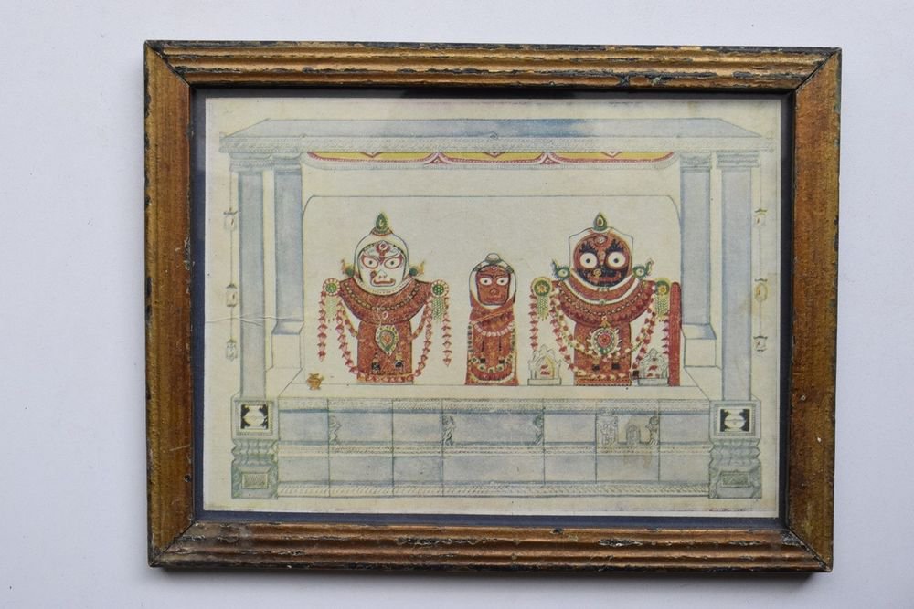 Rare Jagannath Puri Krishna Balraam Subhdra Original Old Print Orissa #3208
