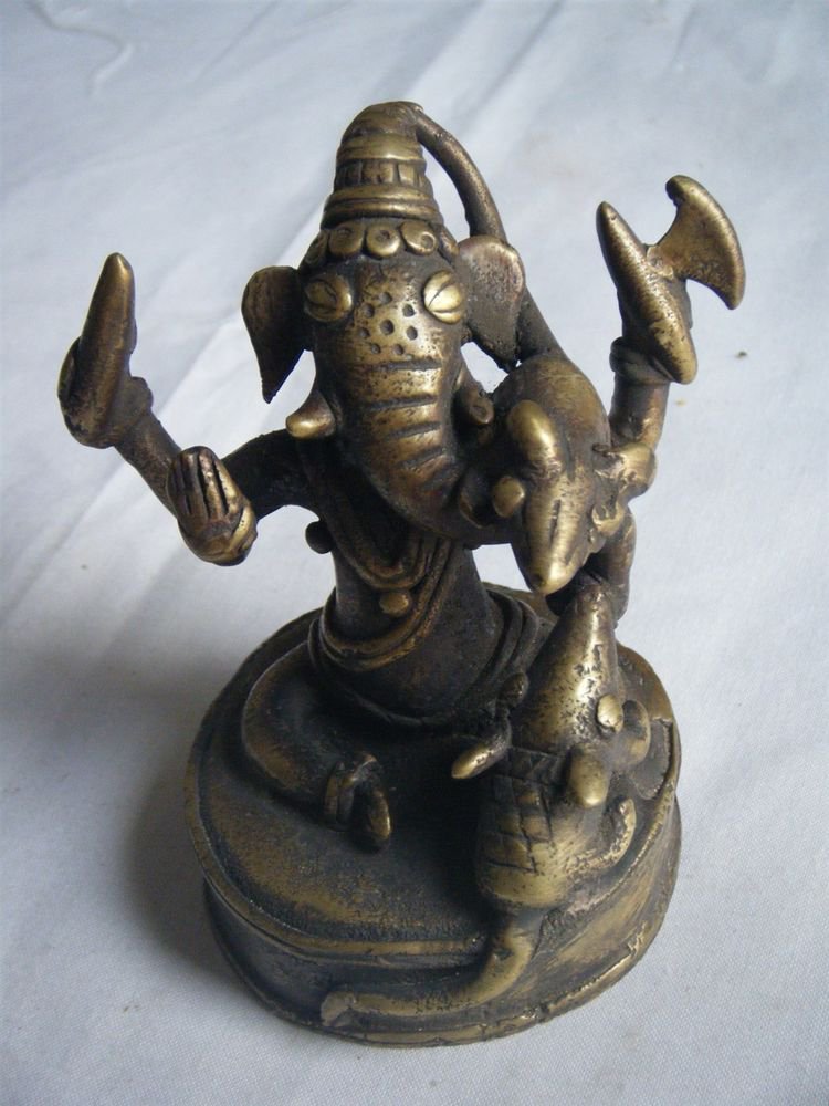 Antique Hindu God GANESHA Traditional Old Statue Brass Elephant God Rare #236