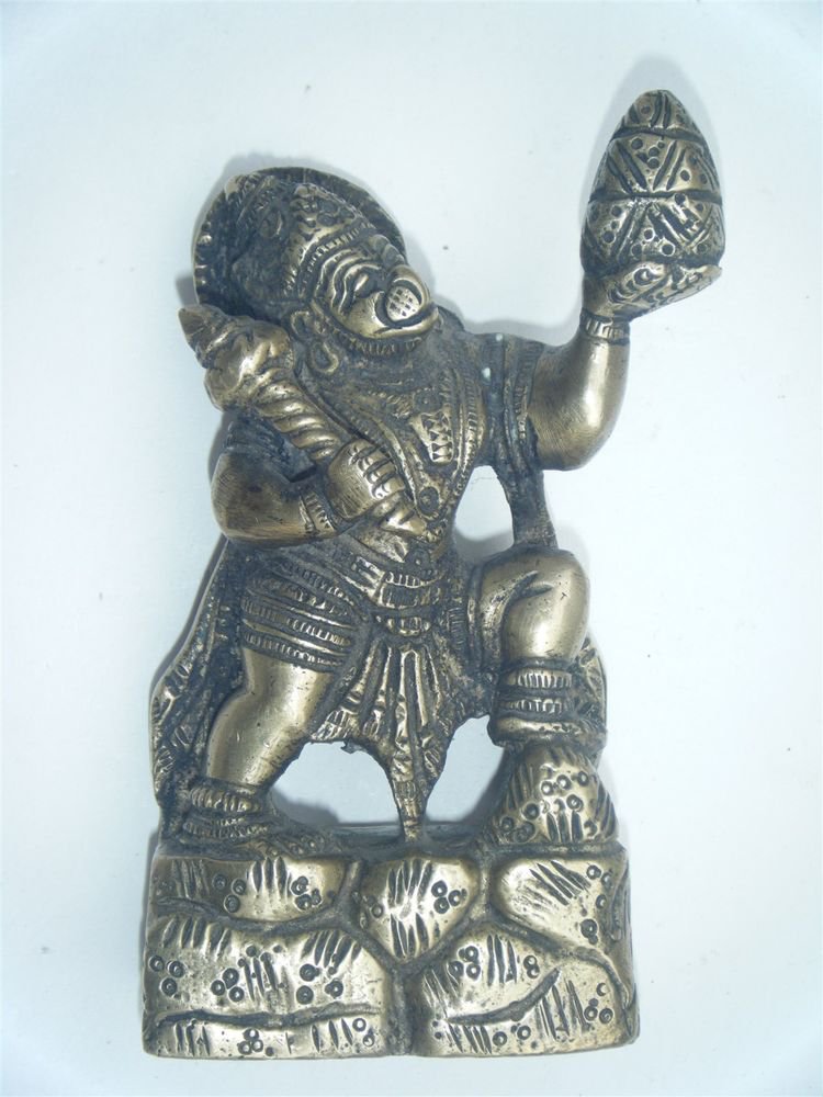 Brass Hanuman Antique Temple Statue Collectible Hindu Monkey God India #894