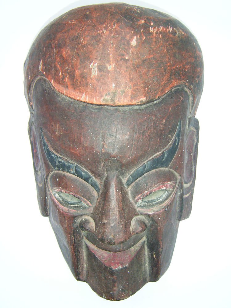 Tribal Wooden Mask, Old Rare Hand Coloured Handmade Original Indian Mask #1584