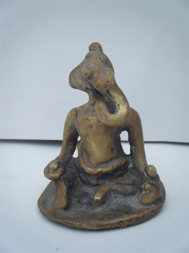 Antique Hindu God GANESHA Traditional Old Statue Brass Elephant God Rare #1065