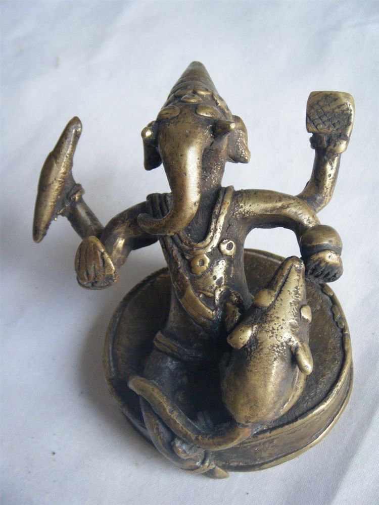 Antique Hindu God GANESHA Traditional Indian Statue Brass Elephant God Rare #238