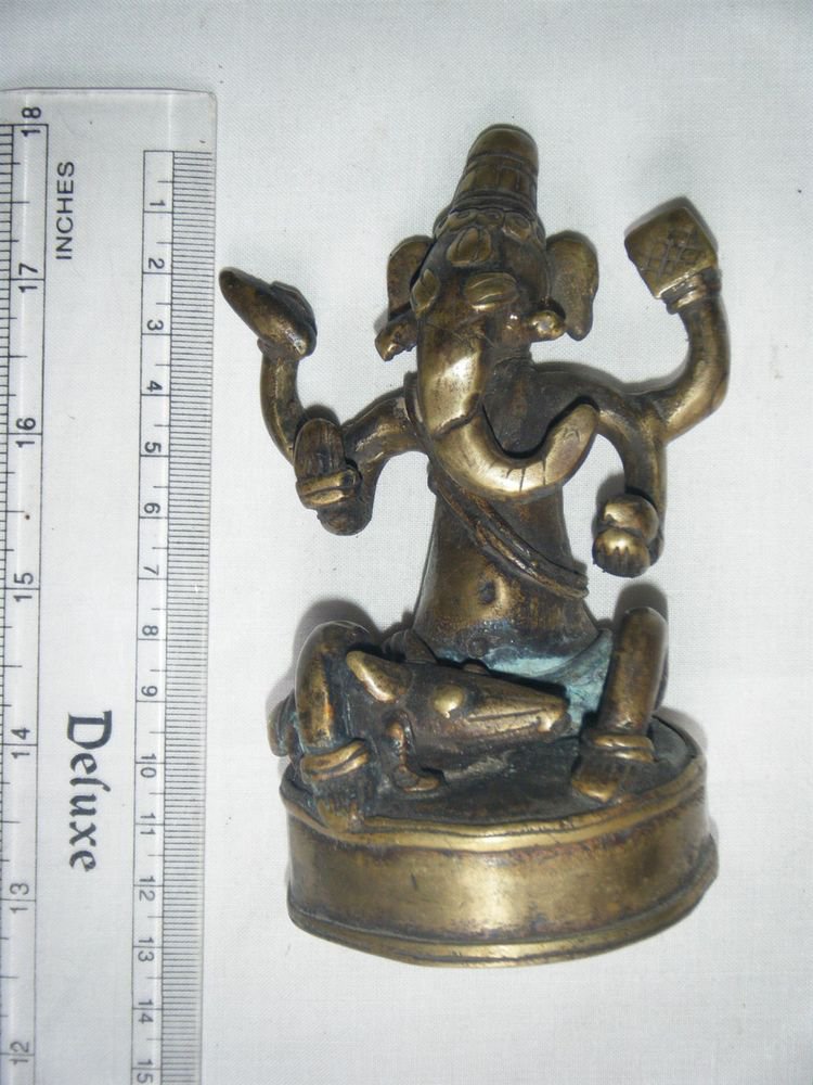 Antique Hindu God GANESHA Traditional Indian Statue Brass Elephant God Rare #232