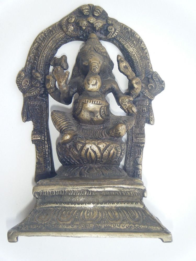 Antique Hindu God GANESHA Traditional Indian Statue Brass Elephant God Rare #855