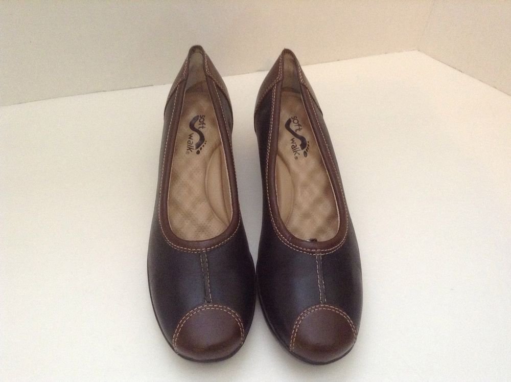 Soft Walk Black Brown Leather 7.5 M Women's Slip On Pumps